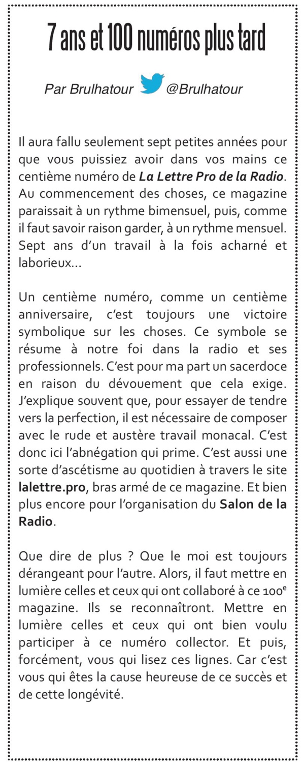 Mon édito du n° 100 Mon édito du n° 100