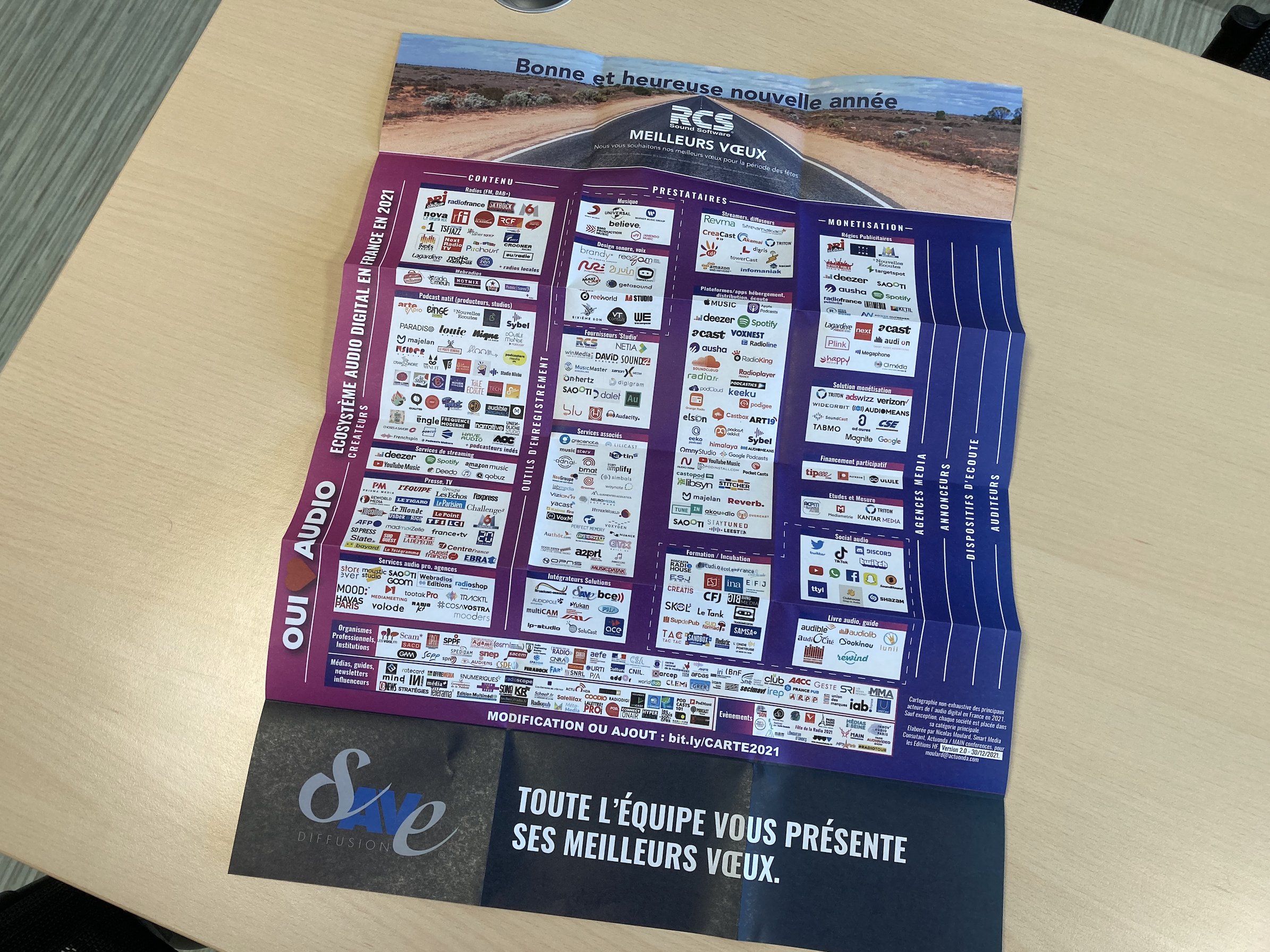 La cartographie exclusive de l'audio digital en France est désormais disponible sous la forme d'une grande carte de vœux dépliable. Pour la recevoir, envoyez-nous un mail avec votre adresse postale. La cartographie exclusive de l'audio digital en France est désormais disponible sous la forme d'une grande carte de vœux dépliable. Pour la recevoir, envoyez-nous un mail avec votre adresse postale.