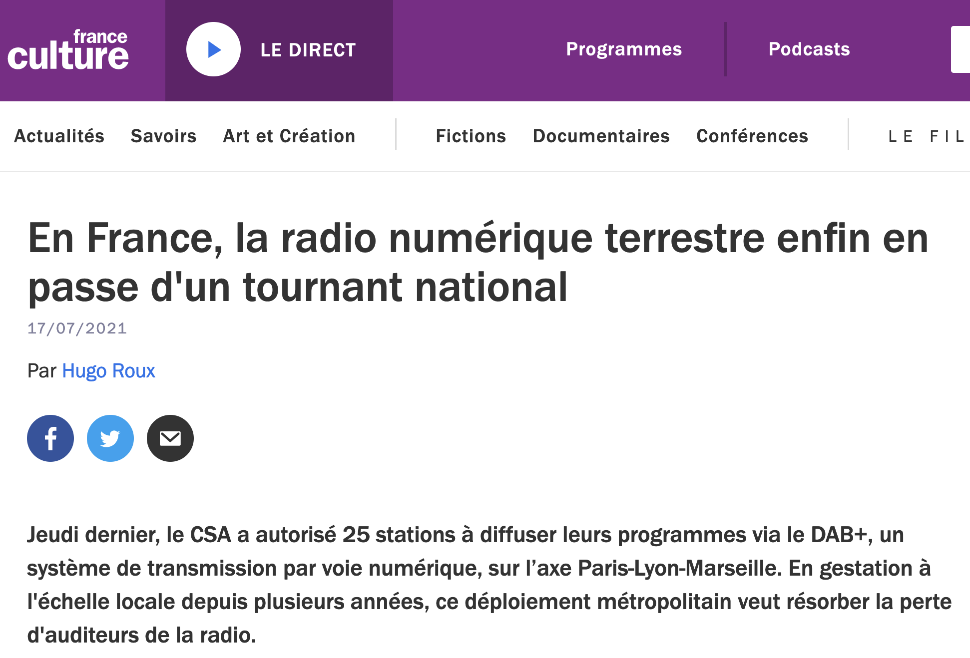 France Culture : mon avis sur le DAB+ France Culture : mon avis sur le DAB+