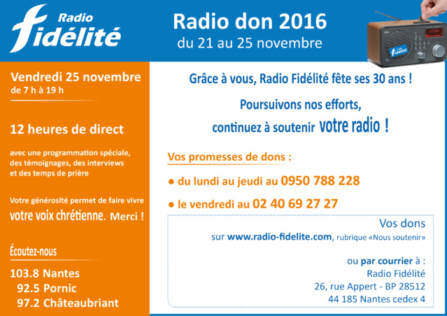 Radio Fidélité organise son "Radio Don" Radio Fidélité organise son "Radio Don"