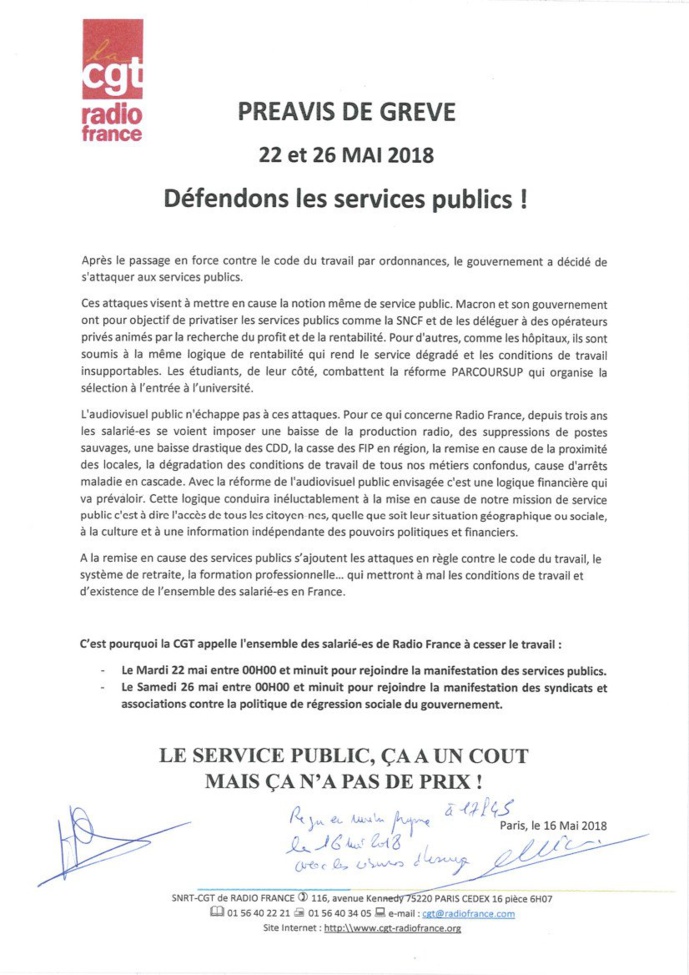 Radio France : nouveau préavis de grève pour le 26 mai Radio France : nouveau préavis de grève pour le 26 mai