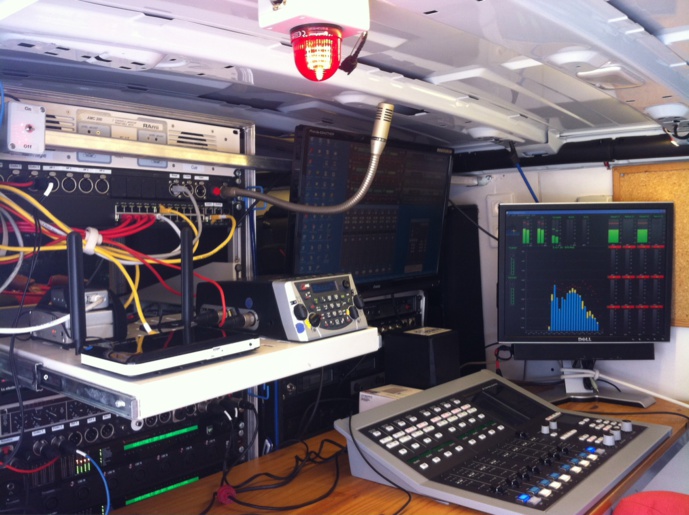 L'intérieur du véhicule équipé de Radio Espérance. Côté énergie, il est possible d'y adjoindre un groupe électrogène pour assurer une émission en rase campagne.