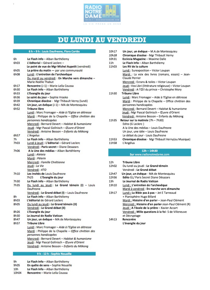 Radio Notre Dame déploie sa nouvelle grille Radio Notre Dame déploie sa nouvelle grille