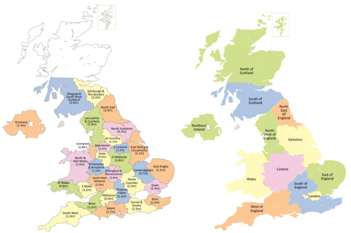 Fin 2018, le régulateur Ofcom a décidé de réduire les zones géographiques locales de 24 à 10 Fin 2018, le régulateur Ofcom a décidé de réduire les zones géographiques locales de 24 à 10