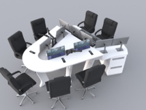 Radio FG, dessin 3D du mobilier du studio principal avec accessoires par SAVE Diffusion.