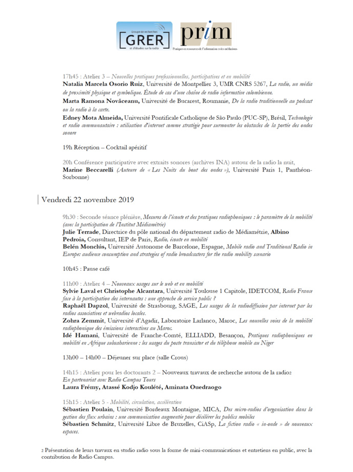 "Radio en mobilité" : le nouveau colloque du GRER "Radio en mobilité" : le nouveau colloque du GRER