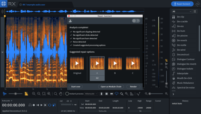 Le plugin s'utilise depuis l'application izotope ou depuis un DAW/Capture écran.