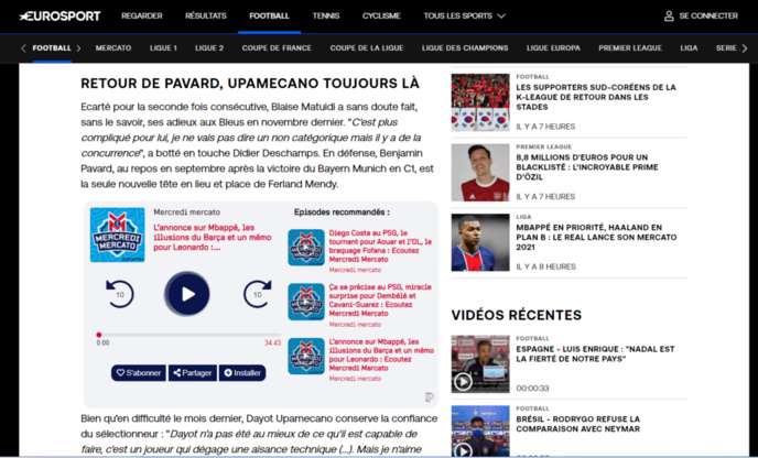 Podinstall installé en embed sur le site d'Eurosport (version : desktop) Podinstall installé en embed sur le site d'Eurosport (version : desktop)