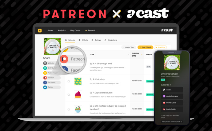 Acast/Patreon : une union en faveur de la création de contenus Acast/Patreon : une union en faveur de la création de contenus