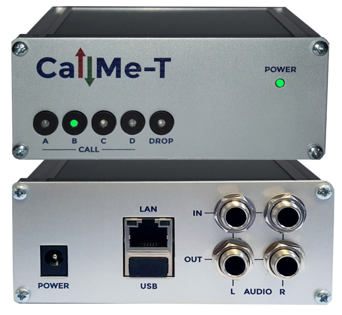 CallMe-T avant et arrière, avec les boutons Quick-Dial, la balance stéréo, l'USB audio et SmartStream. © Vortex.