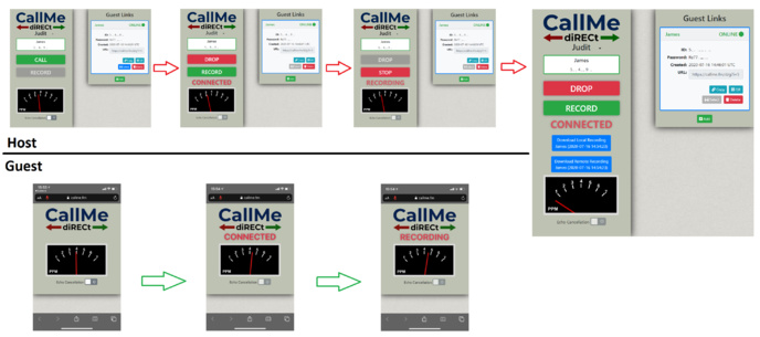 CallMe-diRECt montrant les écrans animateur et invité. © Vortex. CallMe-diRECt montrant les écrans animateur et invité. © Vortex.