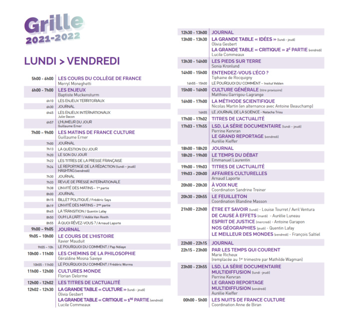 France Culture : voici la nouvelle grille des programmes France Culture : voici la nouvelle grille des programmes