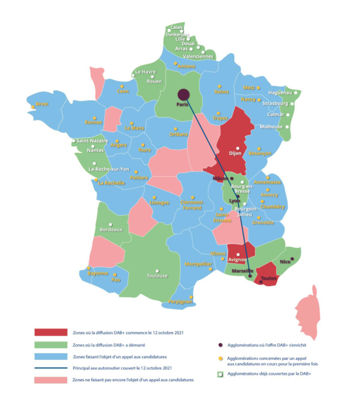 La carte du dépoiement du DAB+ en France La carte du dépoiement du DAB+ en France