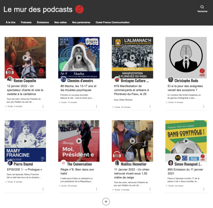 "Le mur des podcasts" propulse plusieurs dizaines de podcasts, notamment ceux produits par les rédactions ainsi que par les radios du Groupe. "Le mur des podcasts" propulse plusieurs dizaines de podcasts, notamment ceux produits par les rédactions ainsi que par les radios du Groupe.