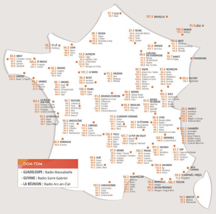 Au fil des saisons, RCF a tissé un réseau de 64 stations locales représentant 270 fréquences réparties sur l'ensemble de la France et en Belgique. La station accompagne tous les jours 630 000 auditeurs. Au fil des saisons, RCF a tissé un réseau de 64 stations locales représentant 270 fréquences réparties sur l'ensemble de la France et en Belgique. La station accompagne tous les jours 630 000 auditeurs.