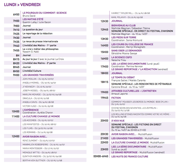 Découvrez la grille d'été 2023 de France Culture Découvrez la grille d'été 2023 de France Culture