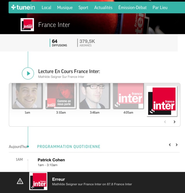 Radio France absente de TuneIn Radio France absente de TuneIn