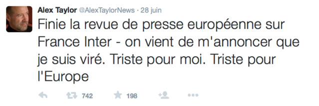 France Inter : le tweet d'Alex Taylor passe mal