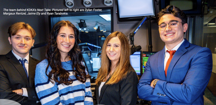 L'équipe derrière Next Take de KDKA. De gauche à droite : Dylan Foster, Margaux Rentzel, Jaime Ely et Ryan Tarabokia.