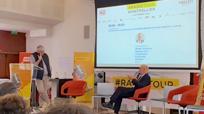Hervé Godechot, président du groupe de travail "radios et audio numérique" à l'Arcom a ouvert l'étape montpelliéraine du RadioTour : DAB, Livre blanc, double-diffusion, quotas francophones, souveraineté... Hervé Godechot, qui quittera son poste le 12 février 2025, n'a oublié aucun sujet d'actualité...