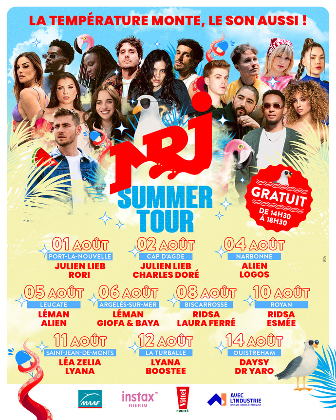 Le NRJ Summer Tour 2025 s’étend sur 10 dates du 1er au 14 août