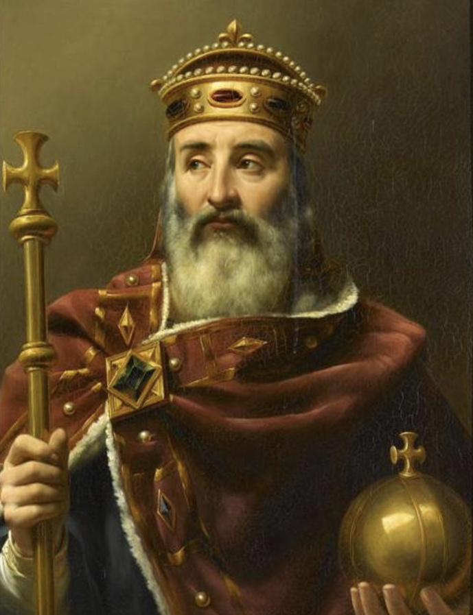 Charlemagne, empereur d’Occident (742-814), portrait par Louis-Félix Amiel (1837-1838), Musée historique de Versailles. Domaine public.