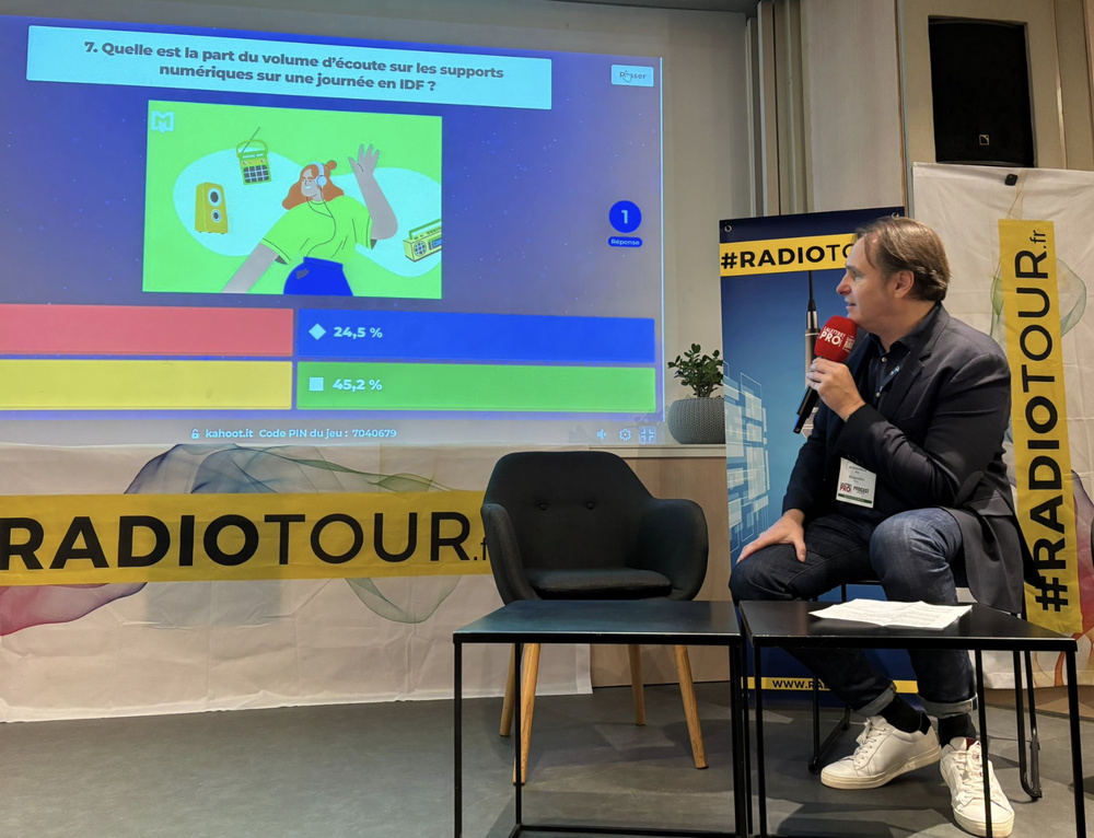 Audiences franciliennes en live. Guy Detrousselle (Médiamétrie) anime le quiz interactif "Qui écoute quoi, où et comment ?", chiffres à l’appui, pour prendre le pouls de la radio en Île-de-France.
