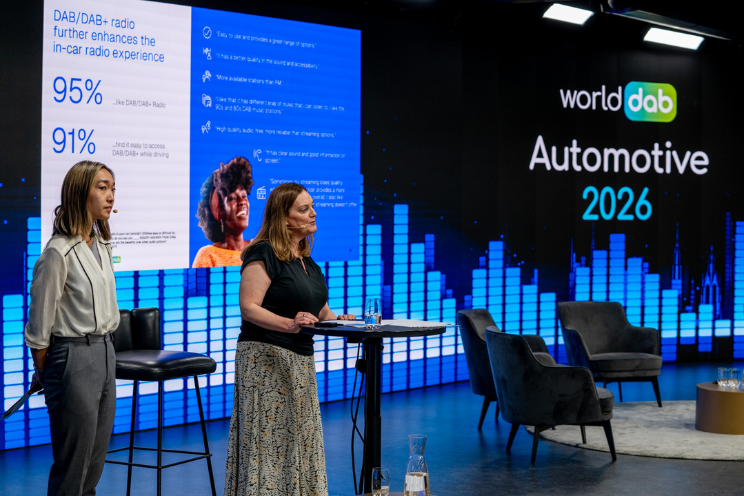Julie Soulsby et Phyllis Chen de Fifty5Blue ont présenté à Francfort les résultats de l'étude internationale menée auprès de 8 000 acheteurs de véhicules dans six pays. L'enquête révèle que 83% des automobilistes écoutent la radio en voiture et que 62% la considèrent comme un équipement indispensable lors de l'achat d'un véhicule.