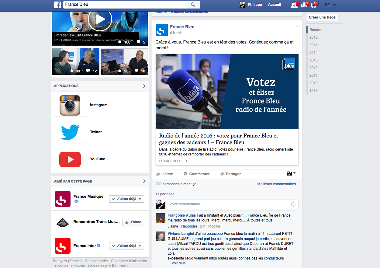 France Bleu a communiqué régulièrement sur les Prix ON'R 2016 sur les réseaux sociaux