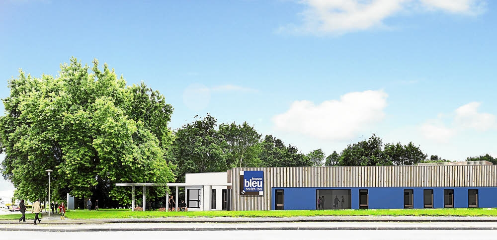 Le futur bâtiment qui accueillera l'équipe de France Bleu Breizh Izel dessiné par l'Atelier d'architecture Francès-Jacquin sera installé à Creach-Gwen à proximité du centre-ville, au bord de l'Odet