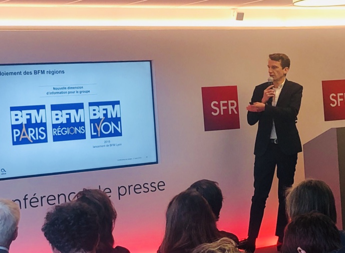 Damien Bernet a dévoilé le projet BFM Lyon le 11 avril dernier lors de la présentation des résultats d'Altice. / SFR.
