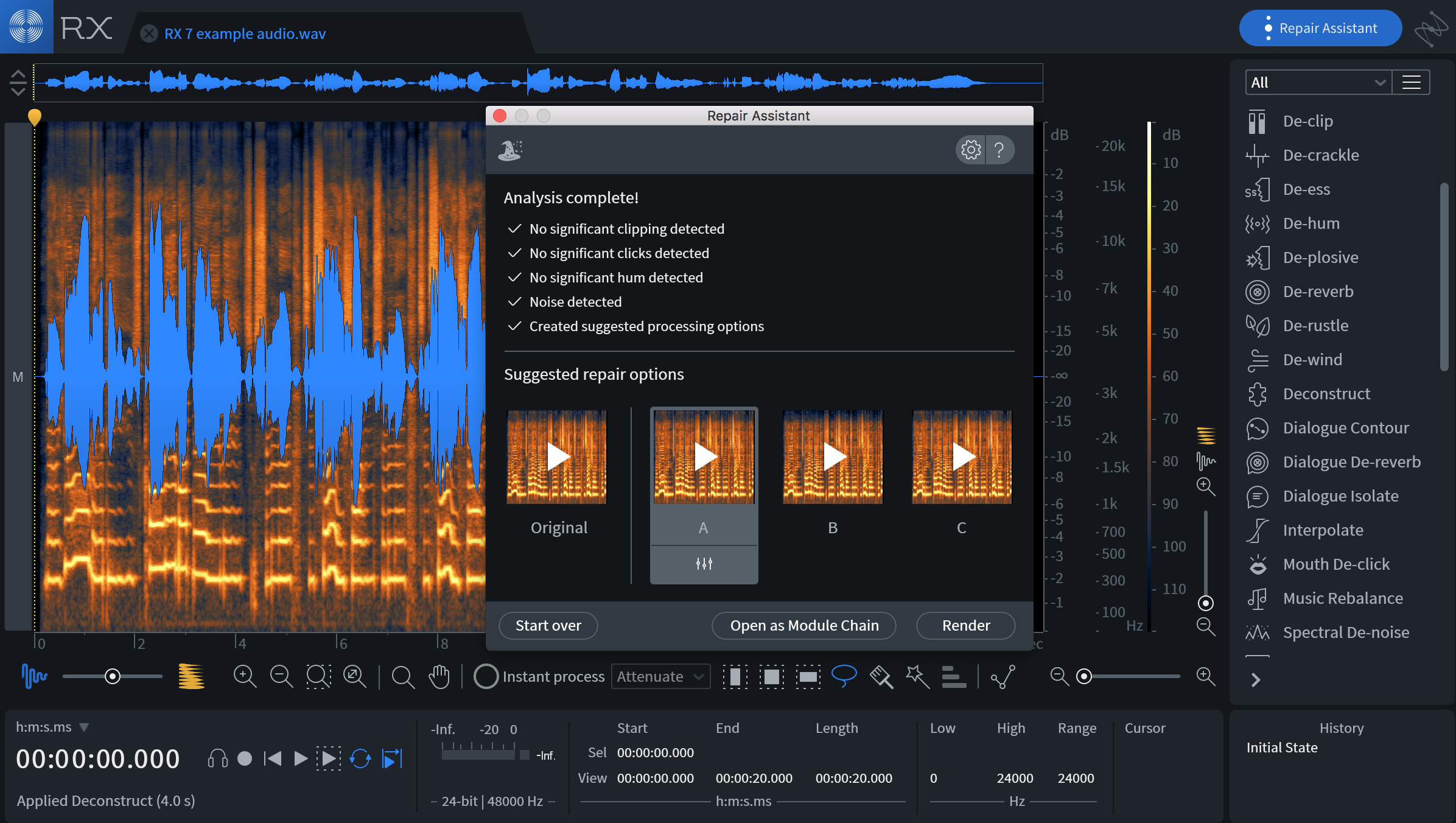 Le plugin s'utilise depuis l'application izotope ou depuis un DAW/Capture écran.