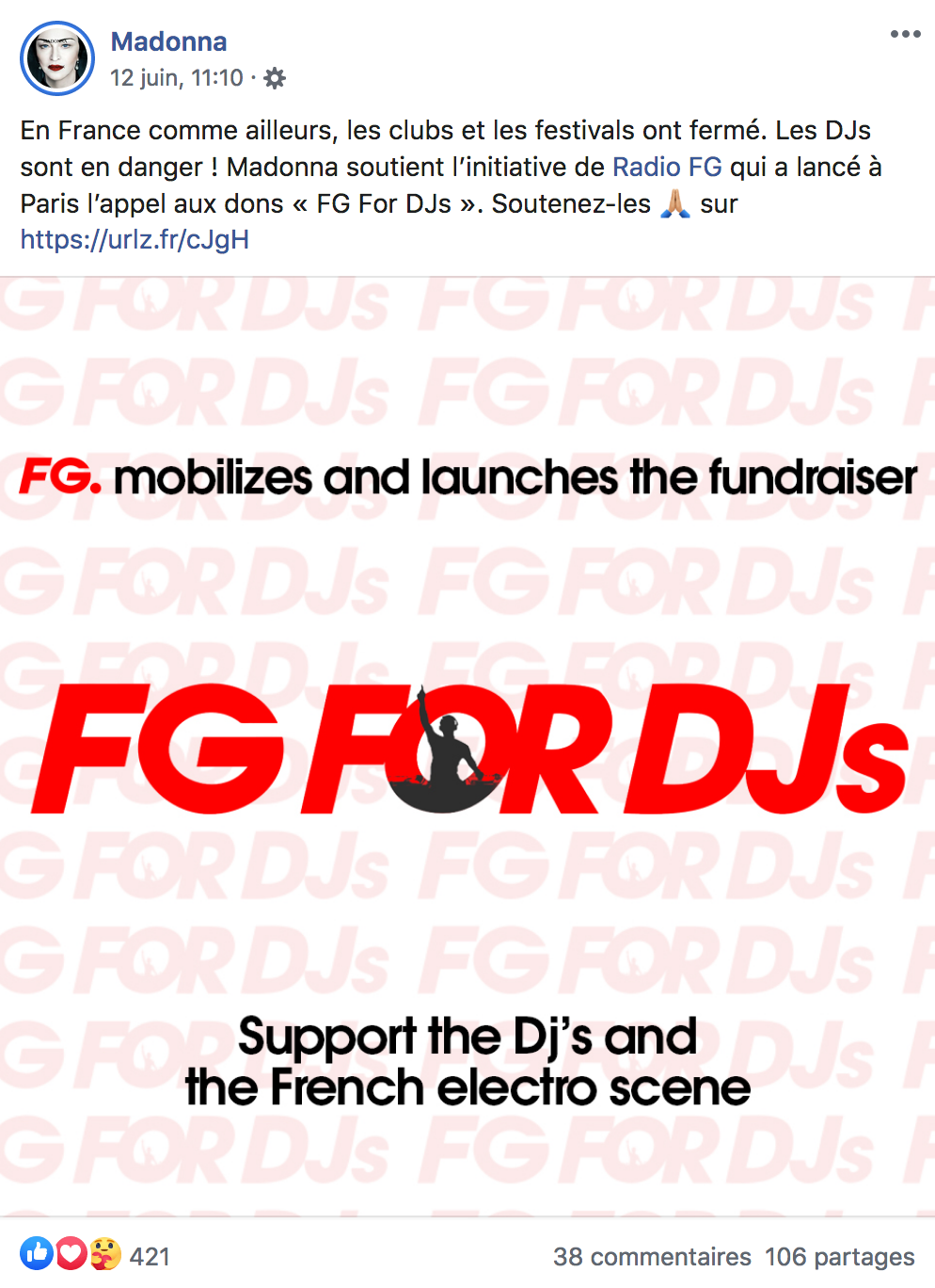 La chanteuse Madonna soutient l'opération "FG for DJs"