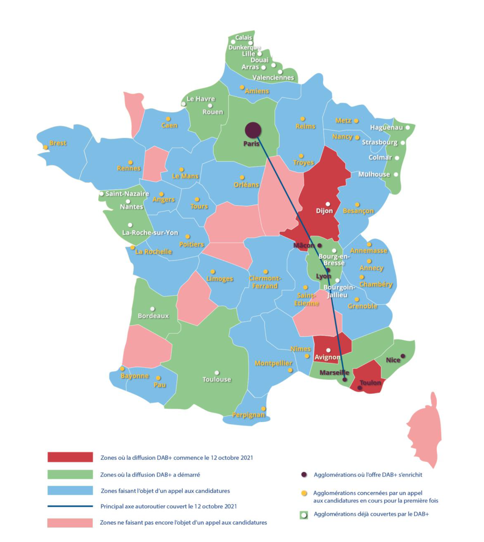 La carte du dépoiement du DAB+ en France