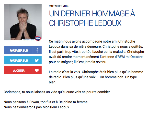 Christophe Ledoux nous a quittés