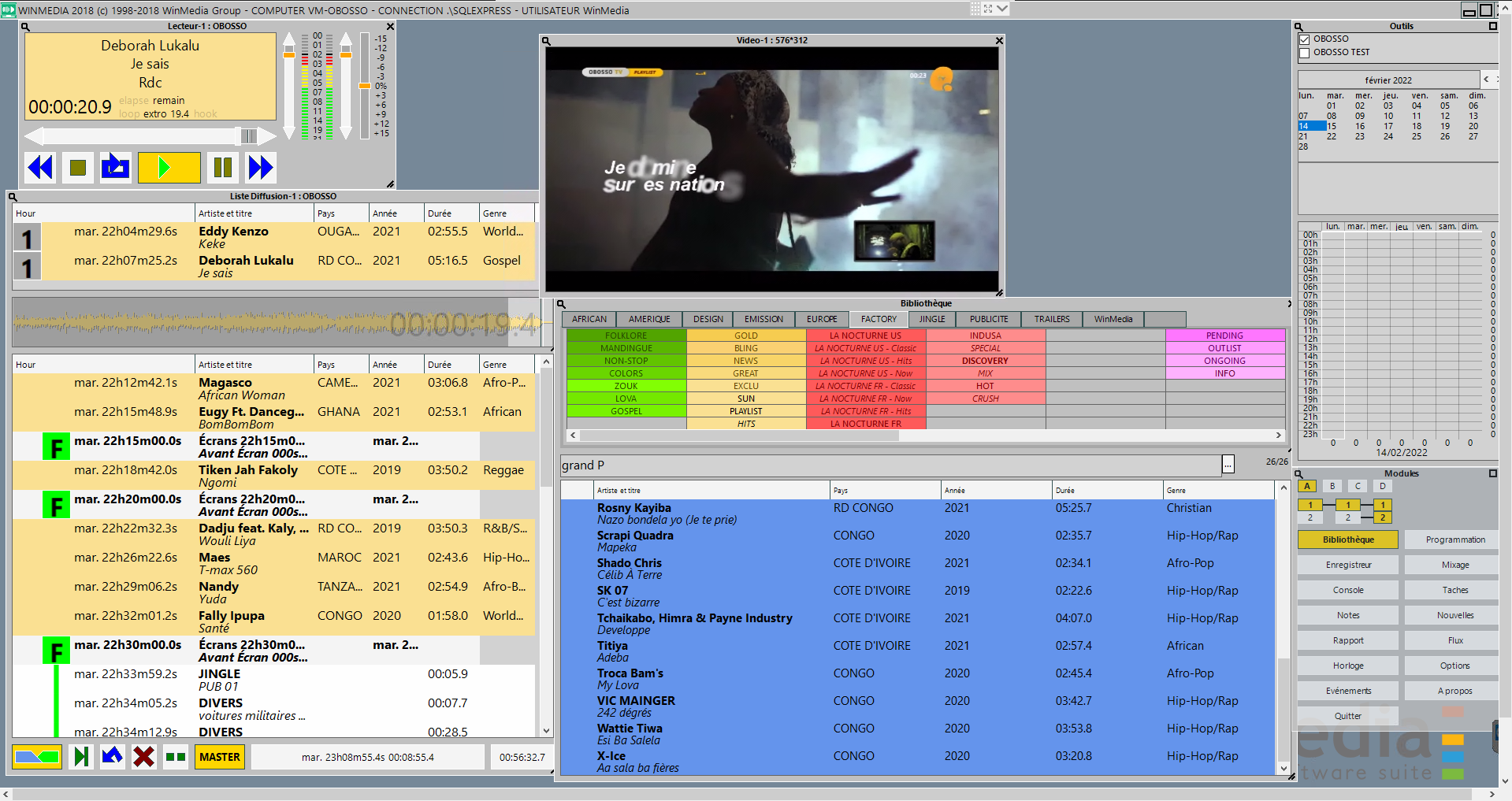 Écran machine virtuelle (VM) - Obosso TV. © WinMedia.