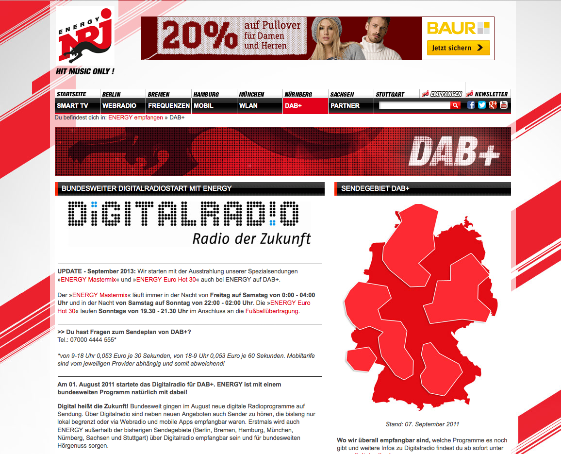 La couverture DAB+ de NRJ en Allemagne