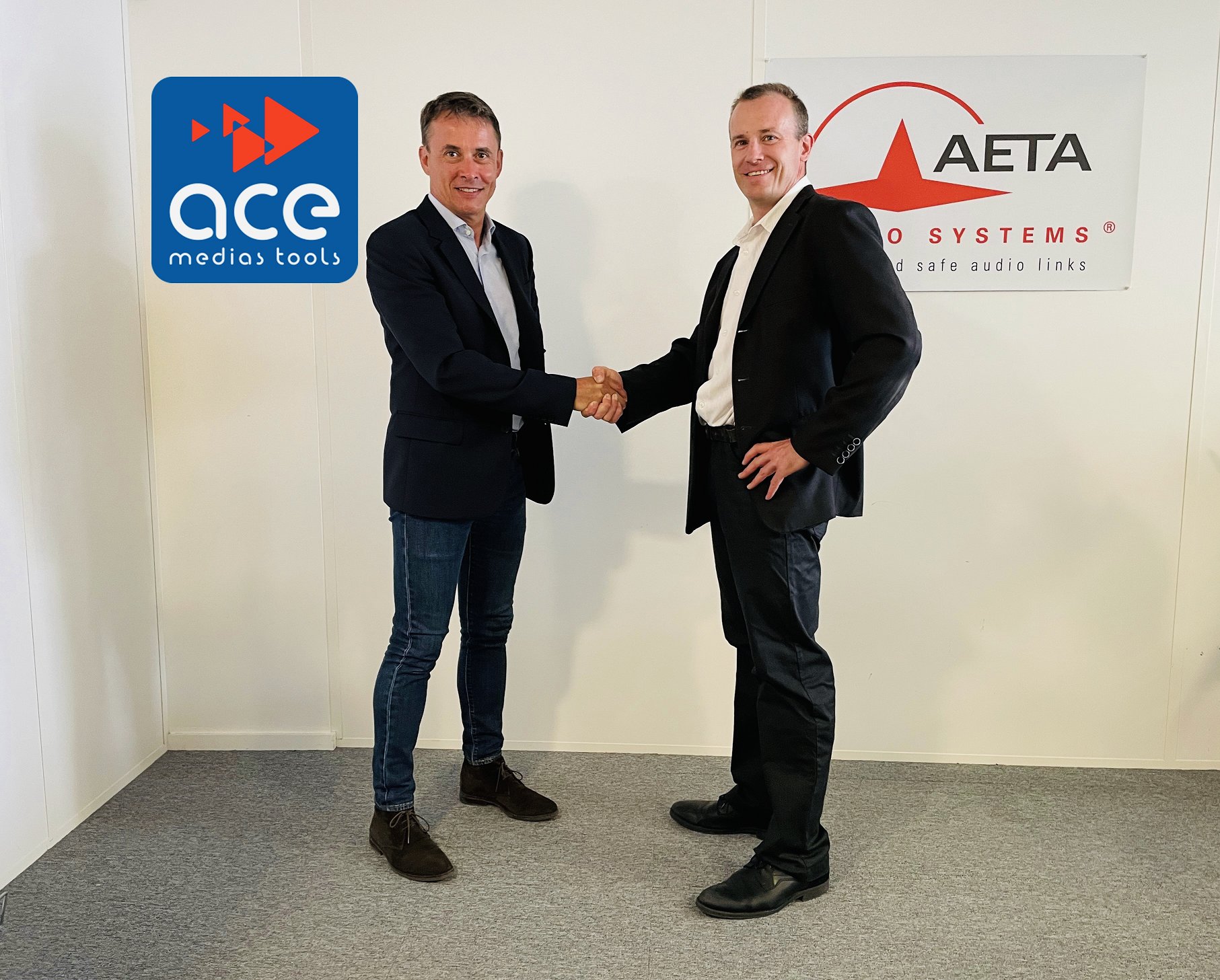 Arnauld Vallin, cofondateur d’Ace Medias Tools et Yann Vonarburg, directeur général d’AETA Audio Systems