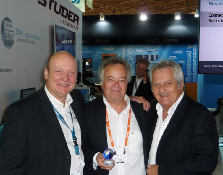 Karl Chapman, Directeur Commercial Europe Studer, Jean-Philippe Blanchard, Directeur Division Broadcast Audiopole, Bruno Hochstrasser, Président d'honneur Studer
