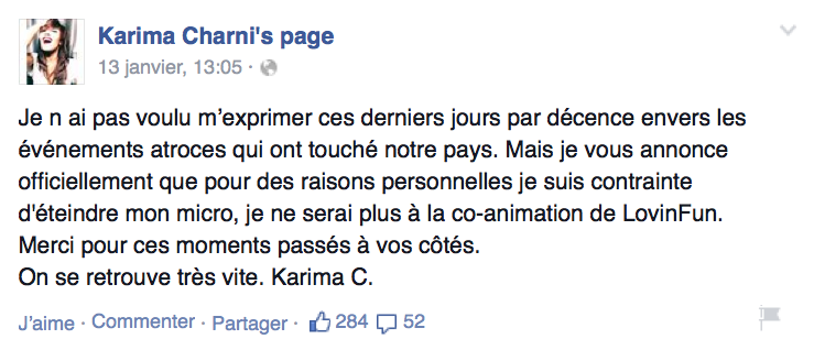 Karima Charni quitte "officiellement" Fun Radio