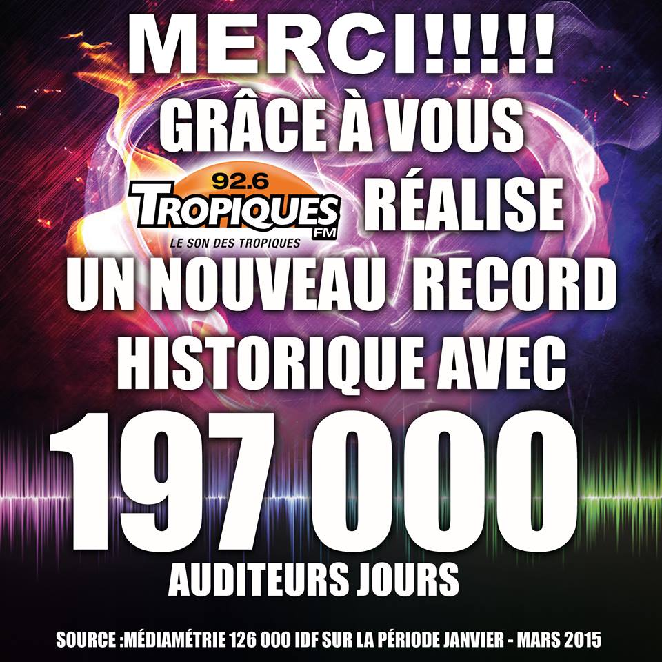 197 000 auditrices et auditeurs pour Tropiques FM