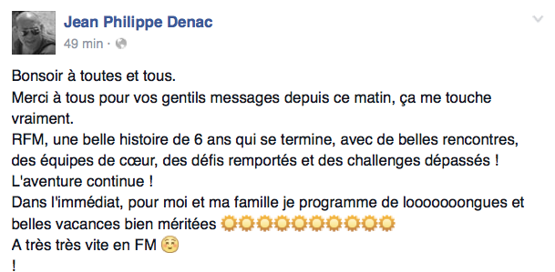 Jean-Philippe Denac quitte RFM