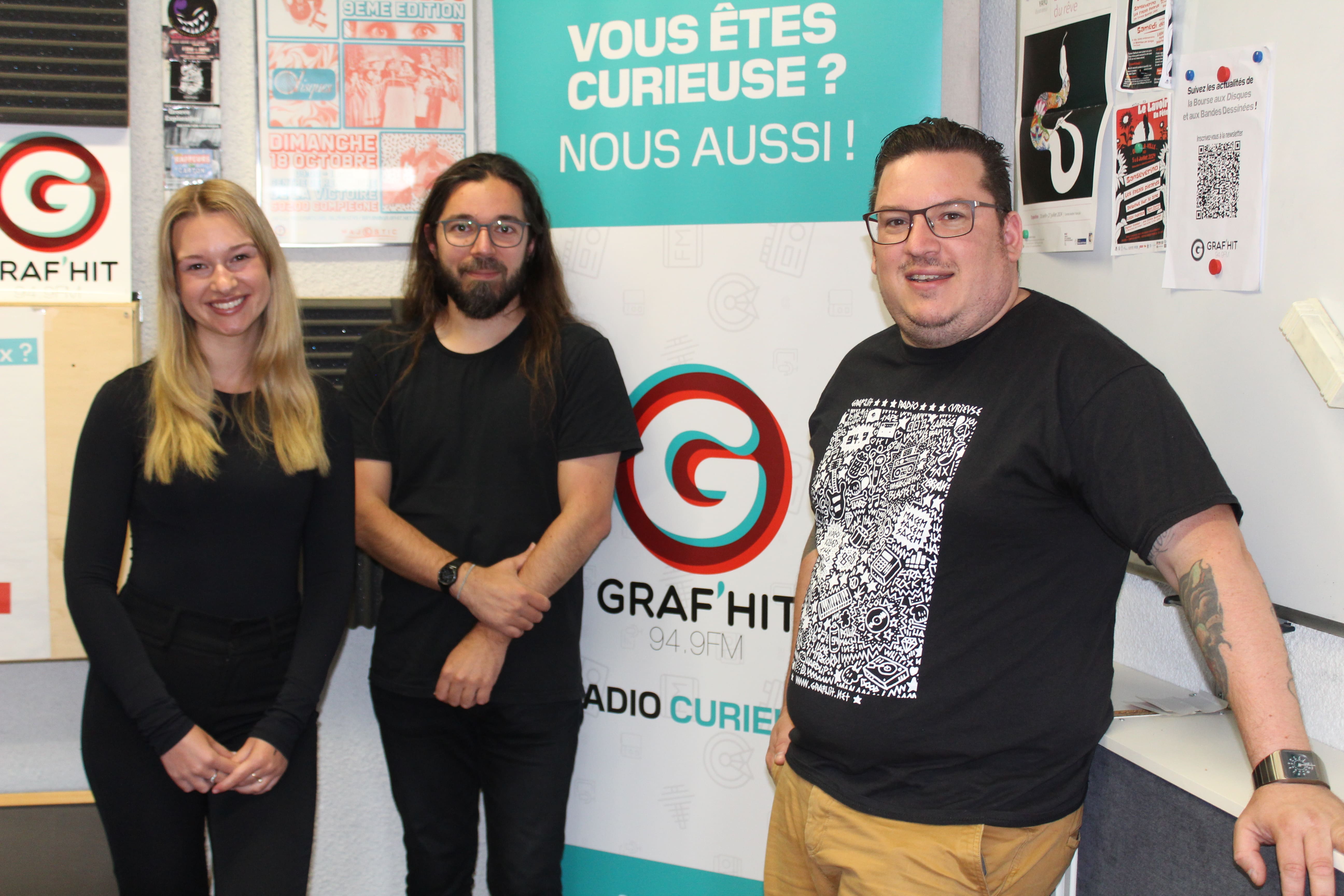 L’équipe de Radio Graf'hit : Axelle Corbie, Léo Magnien et Nicolas Calmels (Bryan). © Mathilde Hauvy.