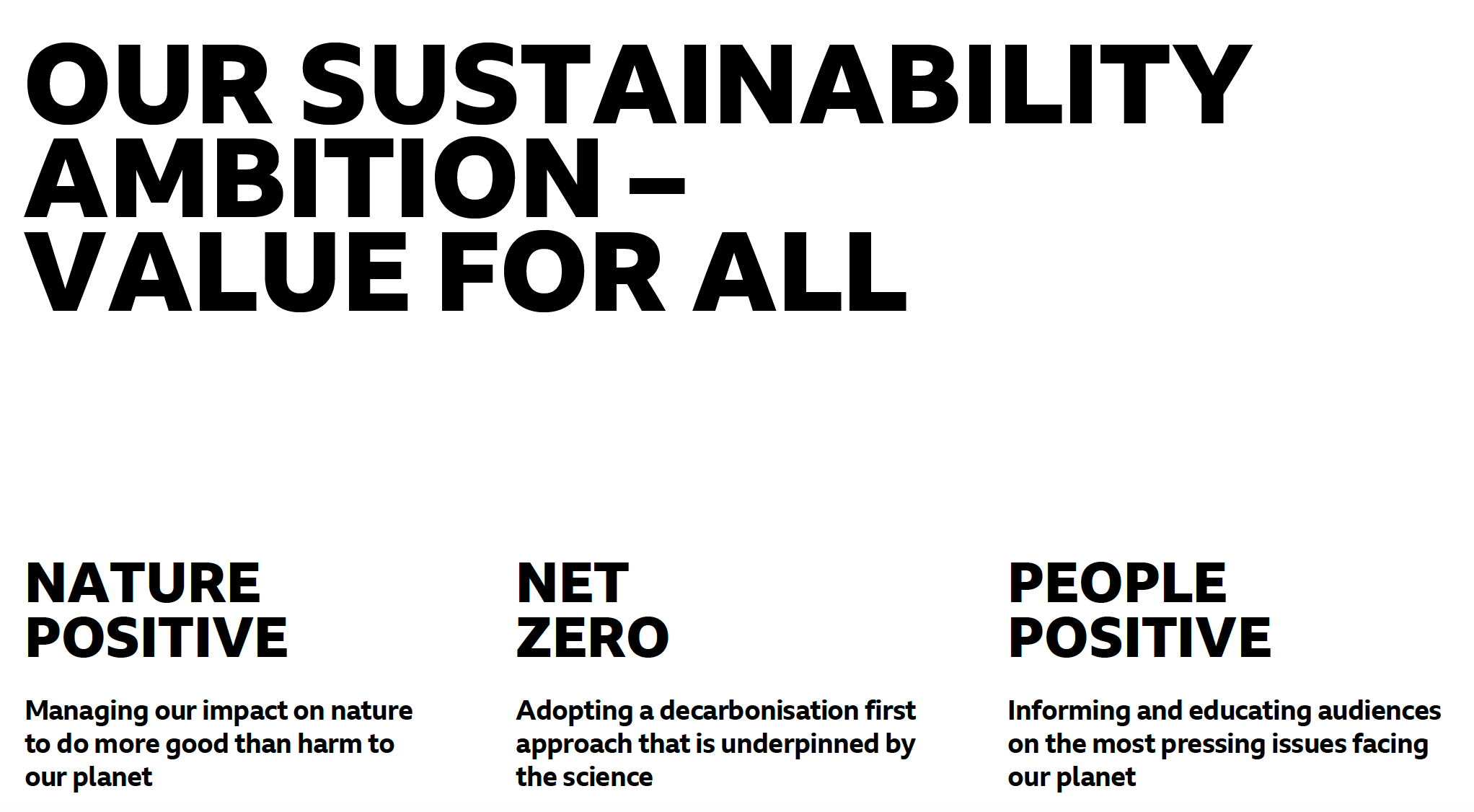 Les ambitions de la BBC pour le climat s’articulent autour de trois axes : agir positivement sur la nature, atteindre la neutralité carbone et sensibiliser le public aux enjeux environnementaux.