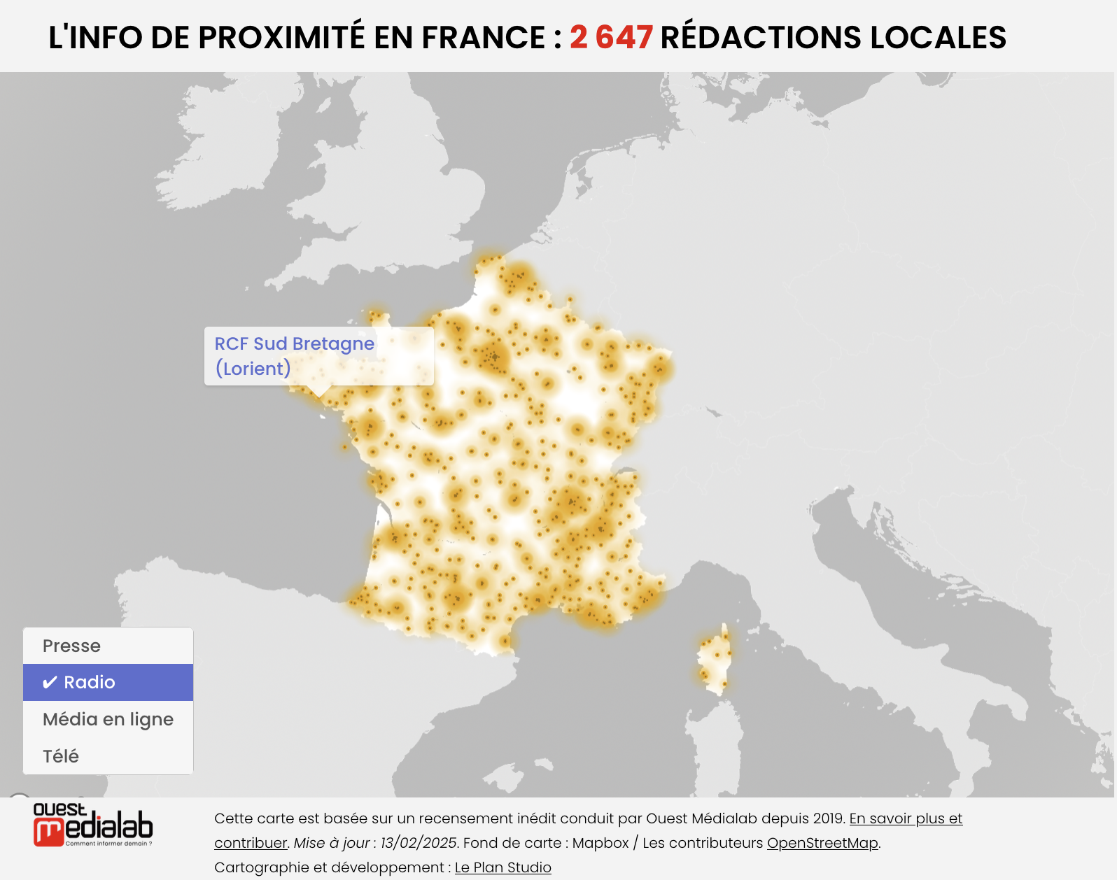 La cartographie des médias locaux en France. Ouest Médialab a recensé 2 638 rédactions locales en France en 2024.