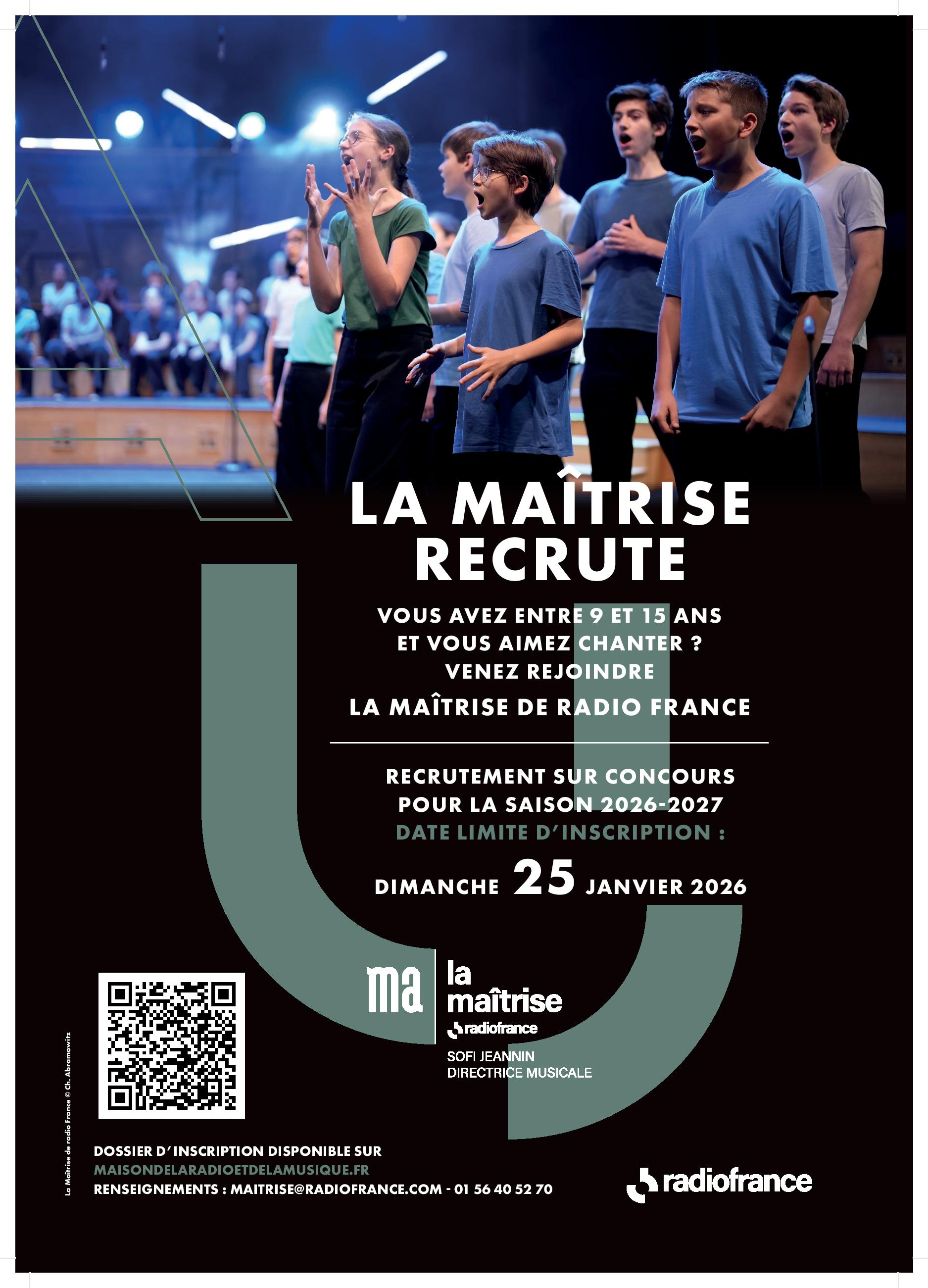 La Maîtrise de Radio France recrute pour la rentrée 2026