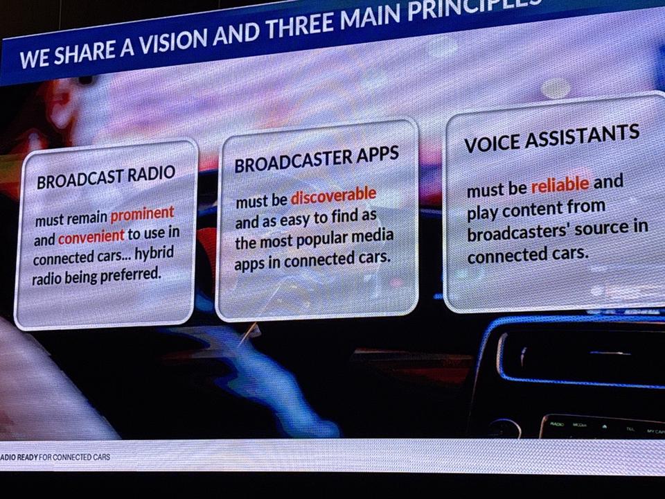 La radio doit rester proéminente et accessible en voiture (radio hybride privilégiée), les applications doivent être découvrables, les assistants vocaux doivent être fiables.