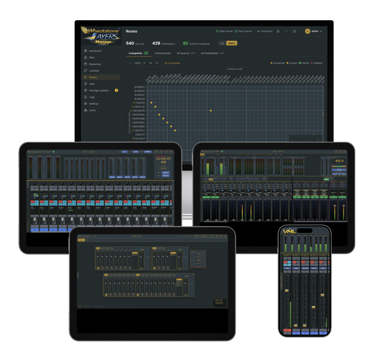 La plateforme VMX de Wheatstone permet de piloter des consoles de diffusion virtuelles depuis un navigateur web sur ordinateur, tablette ou smartphone. La solution sera présentée lors de l'IBC2026 comme une alternative logicielle aux consoles de mixage traditionnelles. Source : Wheatstone Corporation.