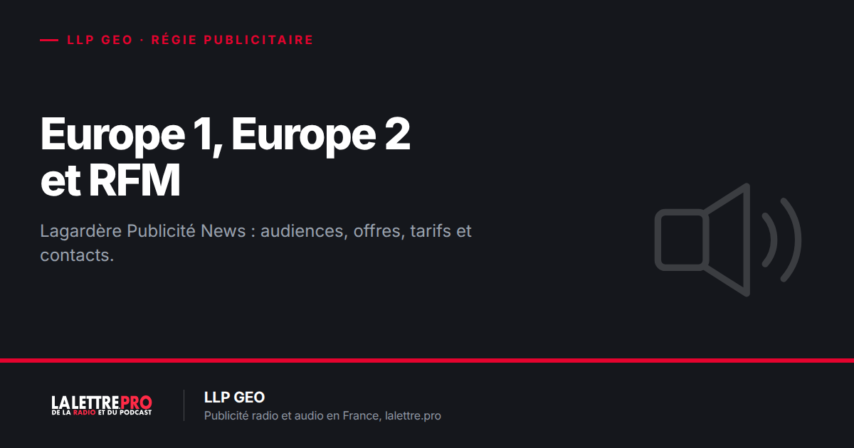 Europe 1, Europe 2, RFM et Lagardère Publicité News : audiences, offres publicitaires radio et audio, tarifs et contacts (2026)