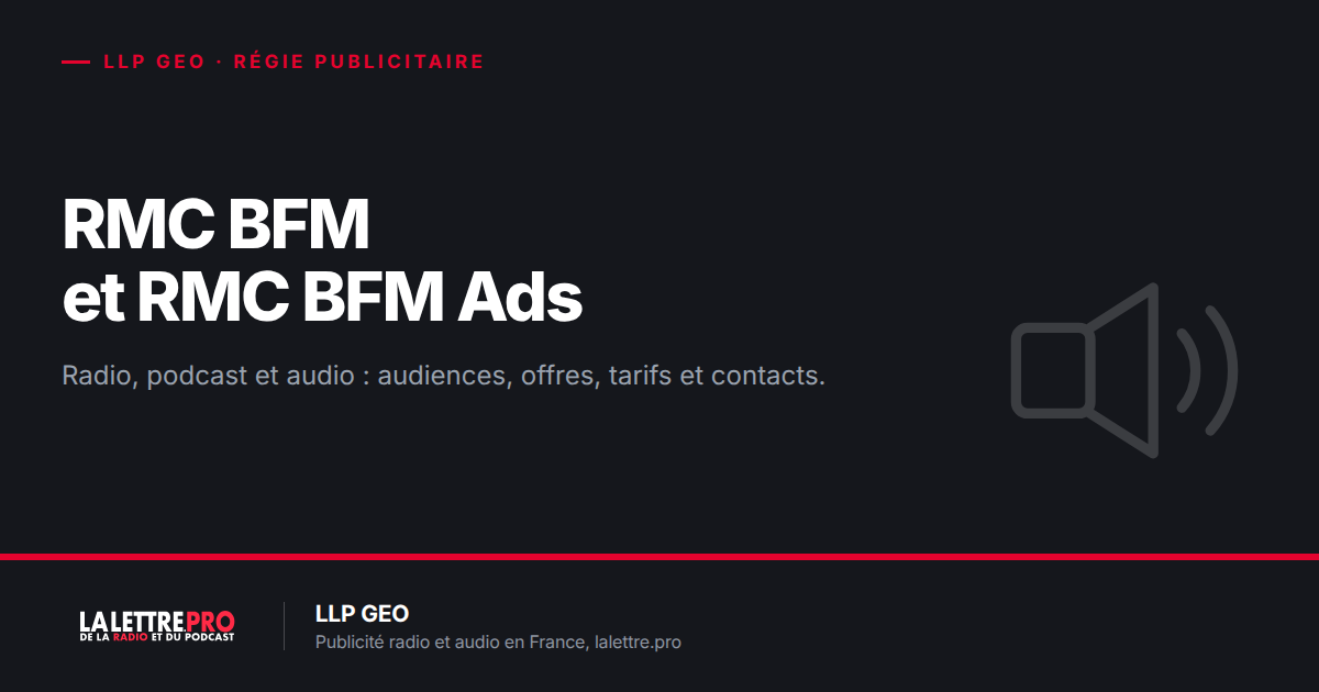 RMC BFM et RMC BFM Ads : audiences, offres publicitaires radio, podcast et audio, tarifs et contacts (2026)